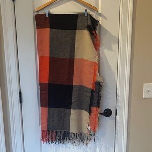 Madewell Colorblock Plaid Scarf - Navy, Orange, Cream